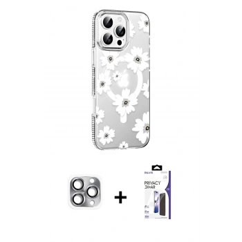 MARSİLYAN™- iPhone 16 Pro Max Kılıf Yörünge Işık Prime - Siyah Bilvis 3X AR Hayalet Cam Ekran Koruyucu + Pers Alüminyum Kamera Lens - GI