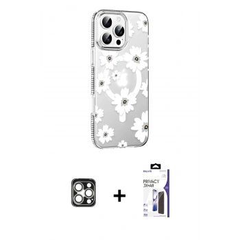 MARSİLYAN™- iPhone 16 Pro Max Kılıf Yörünge Işık Prime - Siyah Bilvis 3X AR Hayalet Cam Ekran Koruyucu + PVD Metal Kamera Lens - GS