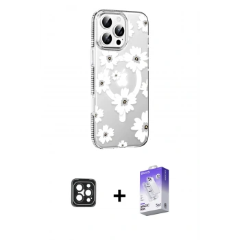 MARSİLYAN™- iPhone 16 Pro Max Kılıf Yörünge Işık Prime - Siyah Bilvis 5in1 3D Magic Cam Ekran Koruyucu + PVD Metal Kamera Lens - SH