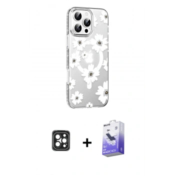 MARSİLYAN™- iPhone 16 Pro Max Kılıf Yörünge Işık Prime - Siyah Bilvis 5in1 5D Magic Hayalet Cam Ekran Koruyucu + PVD Metal Kamera Lens - SH
