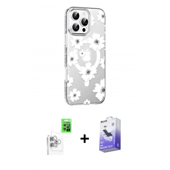 MARSİLYAN™- iPhone 16 Pro Max Kılıf Yörünge Işık Prime - Siyah Bilvis 5in1 5D Magic Hayalet Cam Ekran Koruyucu + Raze Metal Kamera Lens - BZ