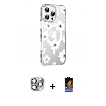 MARSİLYAN™- iPhone 16 Pro Max Kılıf Yörünge Işık Prime - Siyah Buffer Hayalet Cam Ekran Koruyucu + Pers Alüminyum Kamera Lens - GI