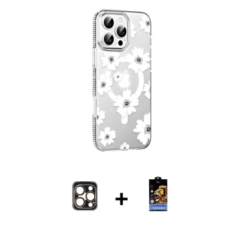 MARSİLYAN™- iPhone 16 Pro Max Kılıf Yörünge Işık Prime - Siyah Buffer Hayalet Cam Ekran Koruyucu + PVD Metal Kamera Lens - GD