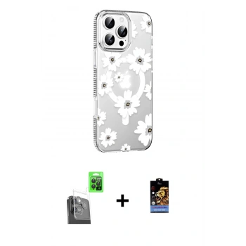 MARSİLYAN™- iPhone 16 Pro Max Kılıf Yörünge Işık Prime - Siyah Buffer Hayalet Cam Ekran Koruyucu + Raze Metal Kamera Lens - SH