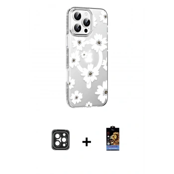 MARSİLYAN™- iPhone 16 Pro Max Kılıf Yörünge Işık Prime - Siyah Buffer Hayalet Cam Ekran Koruyucu + PVD Metal Kamera Lens - SH