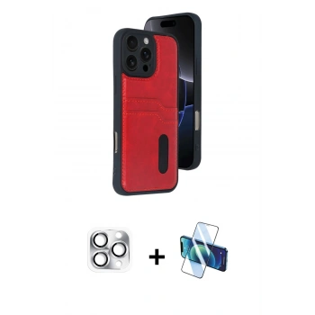 MARSİLYAN™- iPhone 16 Pro Max Kılıf Yörünge Işık Serisi - Siyah 3D Antistatik Cam Ekran Koruyucu + Pers Alüminyum Kamera Lens - GS