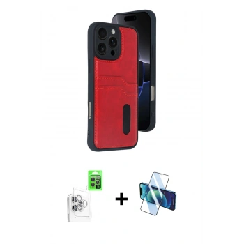MARSİLYAN™- iPhone 16 Pro Max Kılıf Yörünge Işık Serisi - Siyah 3D Antistatik Cam Ekran Koruyucu + Raze Metal Kamera Lens - BZ