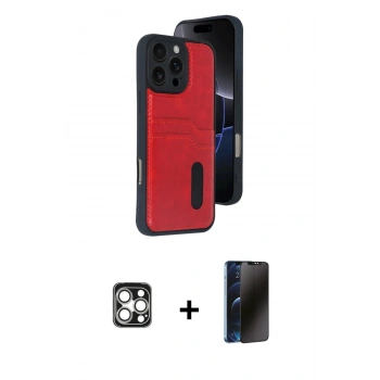 MARSİLYAN™- iPhone 16 Pro Max Kılıf Yörünge Işık Serisi - Siyah 3D Antistatik Hayalet Cam Ekran Koruyucu + PVD Metal Kamera Lens - GS