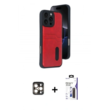 MARSİLYAN™- iPhone 16 Pro Max Kılıf Yörünge Işık Serisi - Siyah Bilvis 3X AR Hayalet Cam Ekran Koruyucu + PVD Metal Kamera Lens - GD