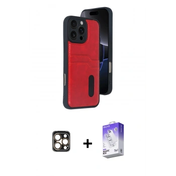 MARSİLYAN™- iPhone 16 Pro Max Kılıf Yörünge Işık Serisi - Siyah Bilvis 5in1 3D Magic Cam Ekran Koruyucu + PVD Metal Kamera Lens - GD