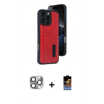 MARSİLYAN™- iPhone 16 Pro Max Kılıf Yörünge Işık Serisi - Siyah Buffer Hayalet Cam Ekran Koruyucu + Pers Alüminyum Kamera Lens - GI