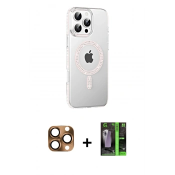 MARSİLYAN™- iPhone 16 Pro Max Kılıf Yörünge Koleksiyonu - Şeffaf 360 Full Body Arka Koruyucu + Pers Alüminyum Kamera Lens - CLTM