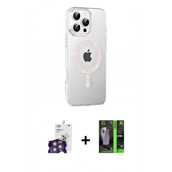 MARSİLYAN™- iPhone 16 Pro Max Kılıf Yörünge Koleksiyonu - Şeffaf 360 Full Body Arka Koruyucu + Bilvis Titan Kamera Lens - GS