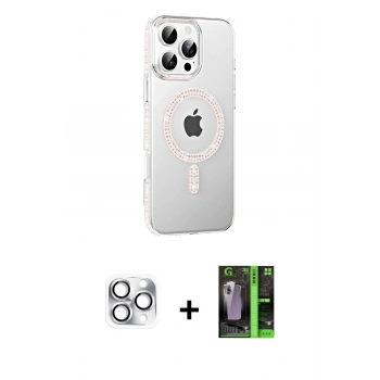 MARSİLYAN™- iPhone 16 Pro Max Kılıf Yörünge Koleksiyonu - Şeffaf 360 Full Body Arka Koruyucu + Pers Alüminyum Kamera Lens - GS