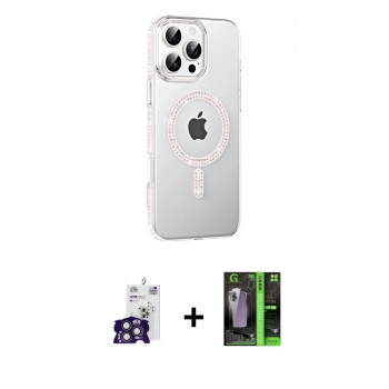 MARSİLYAN™- iPhone 16 Pro Max Kılıf Yörünge Koleksiyonu - Şeffaf 360 Full Body Arka Koruyucu + Bilvis Titan Kamera Lens - TMGI