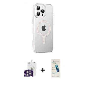 MARSİLYAN™- iPhone 16 Pro Max Kılıf Yörünge Koleksiyonu - Şeffaf Pasifik Cam Ekran Koruyucu + Bilvis Titan Kamera Lens - GS