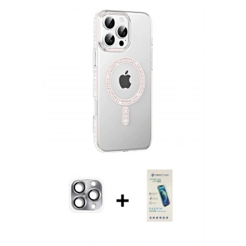 MARSİLYAN™- iPhone 16 Pro Max Kılıf Yörünge Koleksiyonu - Şeffaf Pasifik Cam Ekran Koruyucu + Pers Alüminyum Kamera Lens - GI