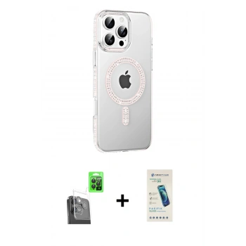 MARSİLYAN™- iPhone 16 Pro Max Kılıf Yörünge Koleksiyonu - Şeffaf Pasifik Cam Ekran Koruyucu + Raze Metal Kamera Lens - SH