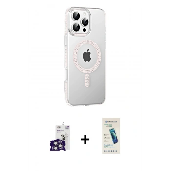 MARSİLYAN™- iPhone 16 Pro Max Kılıf Yörünge Koleksiyonu - Şeffaf Pasifik Cam Ekran Koruyucu + Bilvis Titan Kamera Lens - TMGI