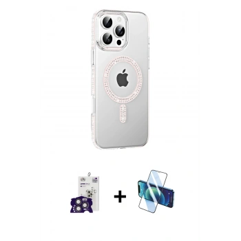 MARSİLYAN™- iPhone 16 Pro Max Kılıf Yörünge Koleksiyonu - Siyah 3D Antistatik Cam Ekran Koruyucu + Bilvis Titan Kamera Lens - TMGI