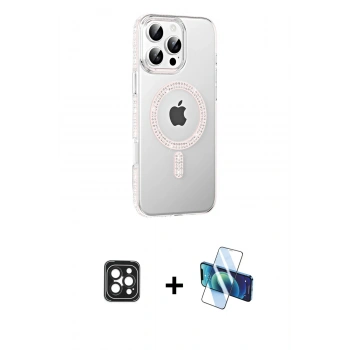 MARSİLYAN™- iPhone 16 Pro Max Kılıf Yörünge Koleksiyonu - Siyah 3D Antistatik Cam Ekran Koruyucu + PVD Metal Kamera Lens - SH