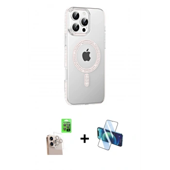 MARSİLYAN™- iPhone 16 Pro Max Kılıf Yörünge Koleksiyonu - Siyah 3D Antistatik Cam Ekran Koruyucu + Raze Metal Kamera Lens - NLGY