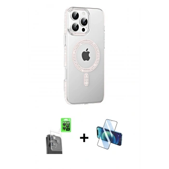 MARSİLYAN™- iPhone 16 Pro Max Kılıf Yörünge Koleksiyonu - Siyah 3D Antistatik Cam Ekran Koruyucu + Raze Metal Kamera Lens - SH
