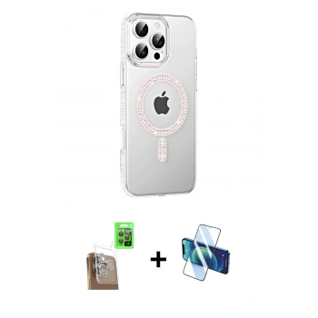 MARSİLYAN™- iPhone 16 Pro Max Kılıf Yörünge Koleksiyonu - Siyah 3D Antistatik Cam Ekran Koruyucu + Raze Metal Kamera Lens - CLTM