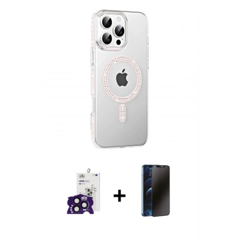 MARSİLYAN™- iPhone 16 Pro Max Kılıf Yörünge Koleksiyonu - Siyah 3D Antistatik Hayalet Cam Ekran Koruyucu + Bilvis Titan Kamera Lens - SH