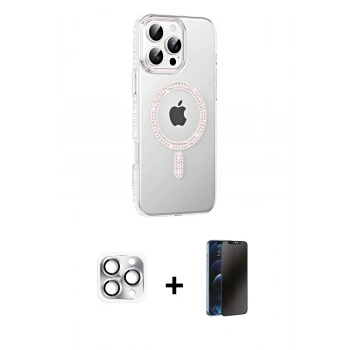 MARSİLYAN™- iPhone 16 Pro Max Kılıf Yörünge Koleksiyonu - Siyah 3D Antistatik Hayalet Cam Ekran Koruyucu + Pers Alüminyum Kamera Lens - GS