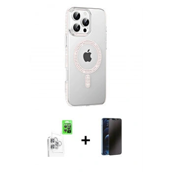MARSİLYAN™- iPhone 16 Pro Max Kılıf Yörünge Koleksiyonu - Siyah 3D Antistatik Hayalet Cam Ekran Koruyucu + Raze Metal Kamera Lens - BZ