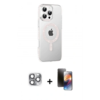 MARSİLYAN™- iPhone 16 Pro Max Kılıf Yörünge Koleksiyonu - Siyah 3D Antistatik Mat Seramik Nano Ekran Koruyucu + Pers Alüminyum Kamera Lens - GI