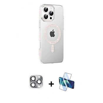 MARSİLYAN™- iPhone 16 Pro Max Kılıf Yörünge Koleksiyonu - Siyah 3D Antistatik Seramik Nano Ekran Koruyucu + Pers Alüminyum Kamera Lens - GI