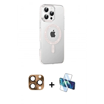 MARSİLYAN™- iPhone 16 Pro Max Kılıf Yörünge Koleksiyonu - Siyah 3D Antistatik Seramik Nano Ekran Koruyucu + Pers Alüminyum Kamera Lens - CLTM