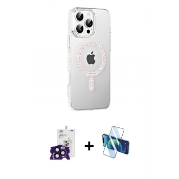 MARSİLYAN™- iPhone 16 Pro Max Kılıf Yörünge Koleksiyonu - Siyah 3D Antistatik Seramik Nano Ekran Koruyucu + Bilvis Titan Kamera Lens - SH