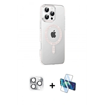 MARSİLYAN™- iPhone 16 Pro Max Kılıf Yörünge Koleksiyonu - Siyah 3D Antistatik Seramik Nano Ekran Koruyucu + Pers Alüminyum Kamera Lens - GS