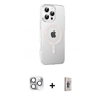 MARSİLYAN™- iPhone 16 Pro Max Kılıf Yörünge Koleksiyonu - Siyah Bilvis 3D Cam Ekran Koruyucu + Pers Alüminyum Kamera Lens - GS