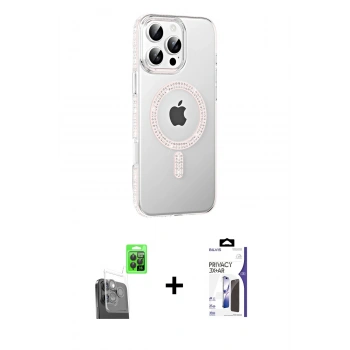 MARSİLYAN™- iPhone 16 Pro Max Kılıf Yörünge Koleksiyonu - Siyah Bilvis 3X AR Hayalet Cam Ekran Koruyucu + Raze Metal Kamera Lens - SH