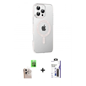 MARSİLYAN™- iPhone 16 Pro Max Kılıf Yörünge Koleksiyonu - Siyah Bilvis 3X AR Hayalet Cam Ekran Koruyucu + Raze Metal Kamera Lens - NLGY
