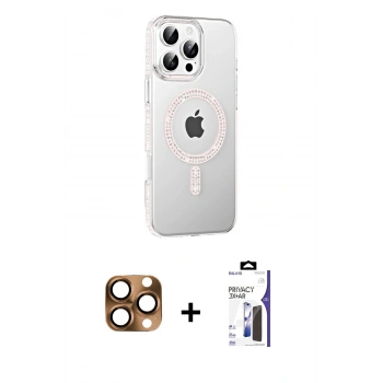 MARSİLYAN™- iPhone 16 Pro Max Kılıf Yörünge Koleksiyonu - Siyah Bilvis 3X AR Hayalet Cam Ekran Koruyucu + Pers Alüminyum Kamera Lens - CLTM