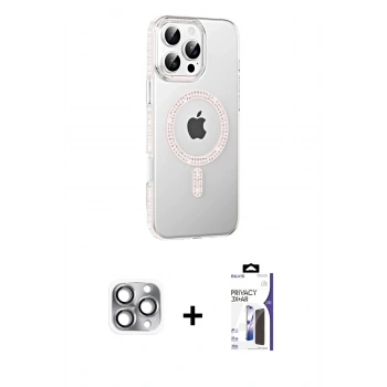 MARSİLYAN™- iPhone 16 Pro Max Kılıf Yörünge Koleksiyonu - Siyah Bilvis 3X AR Hayalet Cam Ekran Koruyucu + Pers Alüminyum Kamera Lens - GI
