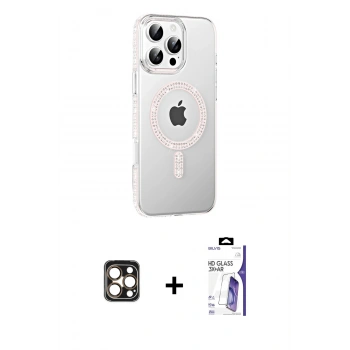 MARSİLYAN™- iPhone 16 Pro Max Kılıf Yörünge Koleksiyonu - Siyah Bilvis 3X AR HD Cam Ekran Koruyucu + PVD Metal Kamera Lens - GD