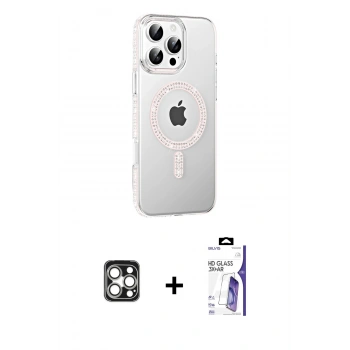 MARSİLYAN™- iPhone 16 Pro Max Kılıf Yörünge Koleksiyonu - Siyah Bilvis 3X AR HD Cam Ekran Koruyucu + PVD Metal Kamera Lens - GS