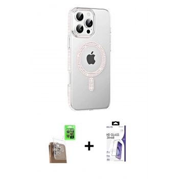 MARSİLYAN™- iPhone 16 Pro Max Kılıf Yörünge Koleksiyonu - Siyah Bilvis 3X AR HD Cam Ekran Koruyucu + Raze Metal Kamera Lens - CLTM