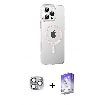 MARSİLYAN™- iPhone 16 Pro Max Kılıf Yörünge Koleksiyonu - Siyah Bilvis 5in1 3D Magic Cam Ekran Koruyucu + Pers Alüminyum Kamera Lens - GI