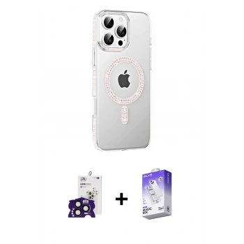 MARSİLYAN™- iPhone 16 Pro Max Kılıf Yörünge Koleksiyonu - Siyah Bilvis 5in1 3D Magic Cam Ekran Koruyucu + Bilvis Titan Kamera Lens - SH