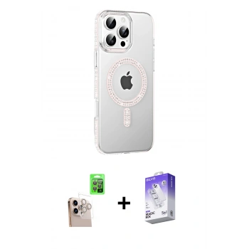 MARSİLYAN™- iPhone 16 Pro Max Kılıf Yörünge Koleksiyonu - Siyah Bilvis 5in1 3D Magic Cam Ekran Koruyucu + Raze Metal Kamera Lens - NLGY