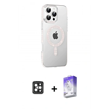 MARSİLYAN™- iPhone 16 Pro Max Kılıf Yörünge Koleksiyonu - Siyah Bilvis 5in1 3D Magic Cam Ekran Koruyucu + PVD Metal Kamera Lens - SH