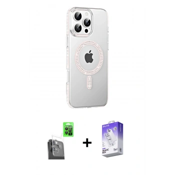 MARSİLYAN™- iPhone 16 Pro Max Kılıf Yörünge Koleksiyonu - Siyah Bilvis 5in1 3D Magic Cam Ekran Koruyucu + Raze Metal Kamera Lens - SH
