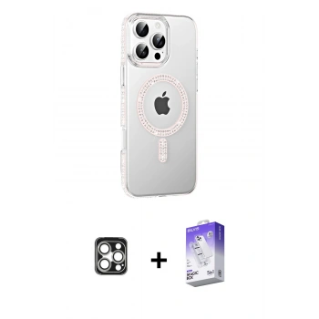 MARSİLYAN™- iPhone 16 Pro Max Kılıf Yörünge Koleksiyonu - Siyah Bilvis 5in1 3D Magic Cam Ekran Koruyucu + PVD Metal Kamera Lens - GS